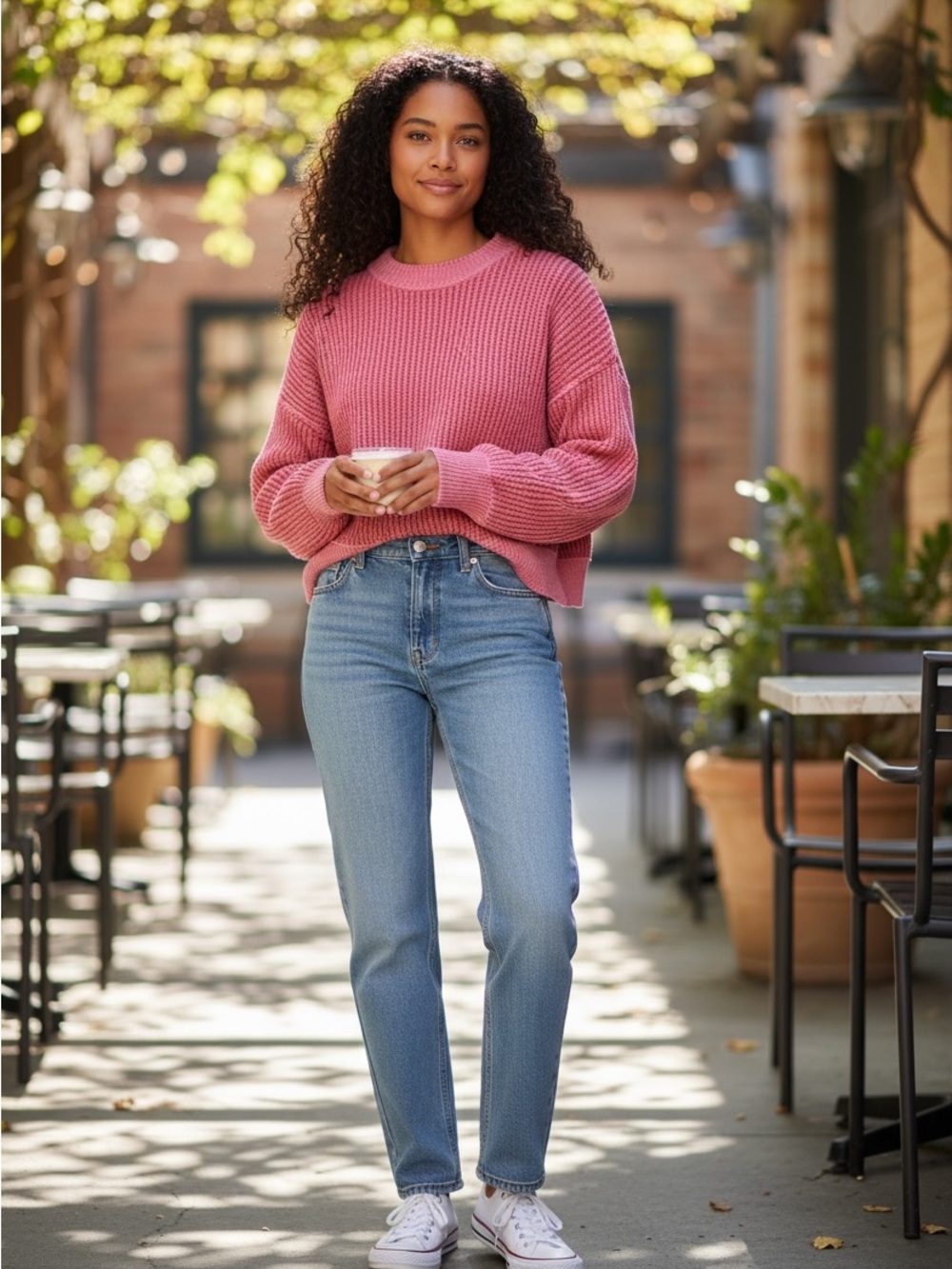 New In Pink Ribbed Crew Neck Sweater Lg